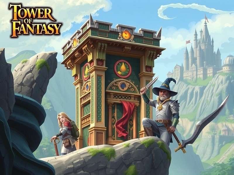 Tower of Fantasy PC gameplay screenshot showing a character exploring a futuristic open world with glowing weapons